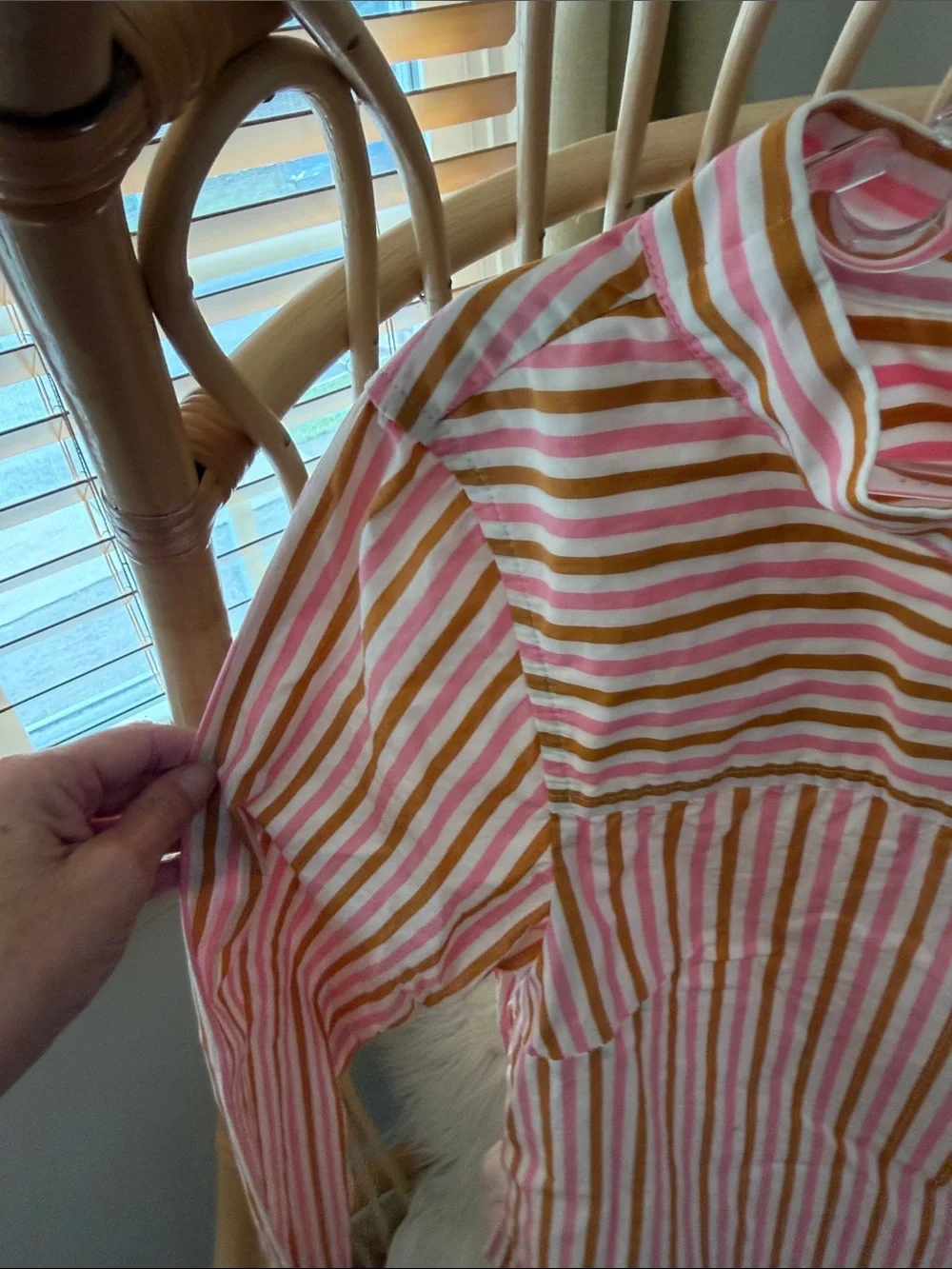 J. Crew Striped Button-Shoulder Long Sleeve Top in Pink, Yellow & White